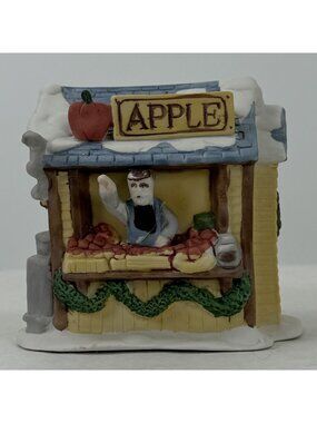 Vintage 1990 Dickensville Collectables Porcelain Apple Stand Christmas Village